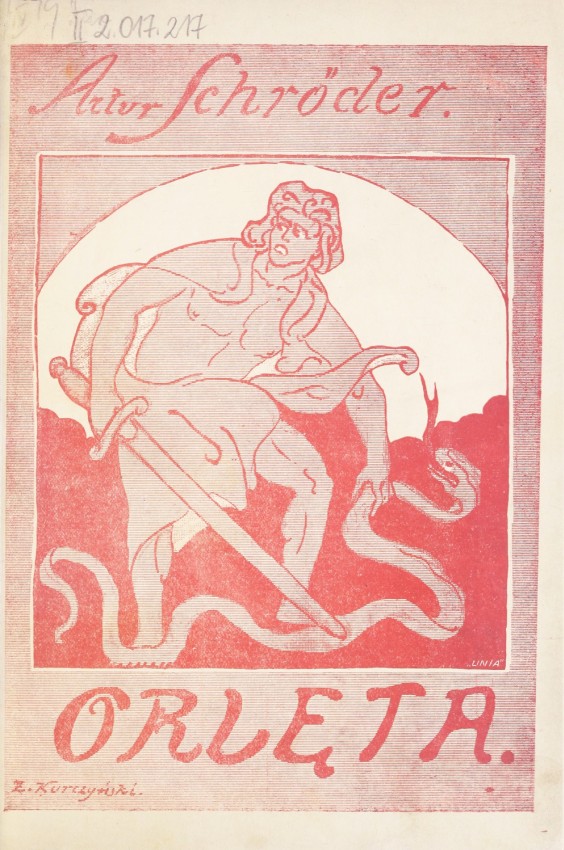 Обкладинка роману Артура Шрьодера "Орлята" що застосовує релігійну іконографію: Орлята порівнюються із св. Юрієм, поборником зла у формі змія.