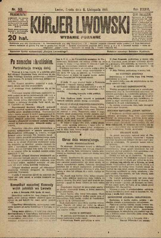 Polish newspaper Kurjer Lwowski from November 6, 1918
